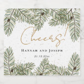Cheers Pine & Gold Kerst Feestelijke bruiloft Sparkling Wijnetiket (Enkel label)
