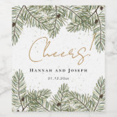 Cheers Pine & Gold Kerst Feestelijke bruiloft Wijn Etiket (Enkel label)