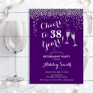 Cheers Retirement Party Invitation Paars Silver Kaart
