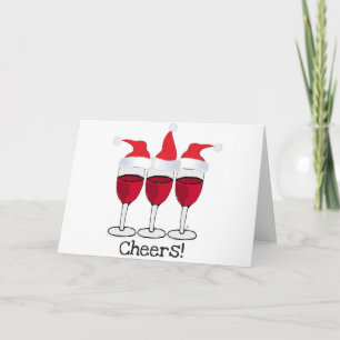 CHEERS! RODE WIJN EN KERSTMIS PETTEN PRINT FEESTDAGEN KAART