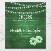 Cheers Rustic Green Flowers String Lights Wedding Wijn Etiket (Enkel label)