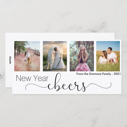 Cheers Script Happy New Year 2021 Photo Collage Feestdagenkaart (Voorkant / Achterkant)