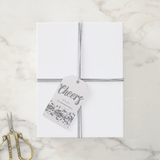 Cheers Silver Glitter gift labels Cadeaulabel (Met Touw)