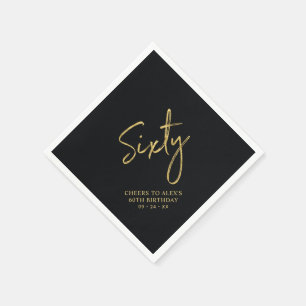 Cheers Sixty   Moderne zwarte 60e verjaardagsfeest Servet