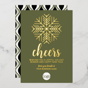 Cheers Snowflake Zakelijke Groet - Groen Goud Folie Feestdagenkaart