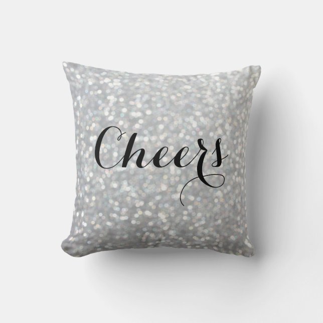 Cheers Sparkly Silver Pillow Kussen (Voorkant)