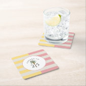 Cheers to 25 Palm Beach Tropical Stripe Vierkante Kartonnen Onderzetter (Insitu)