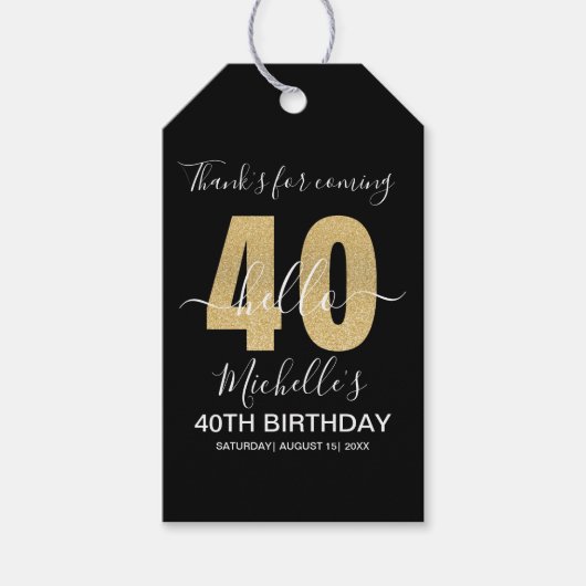 Cheers to 40! Elegant 40th Birthday with Golden Cadeaulabel (Voorkant)