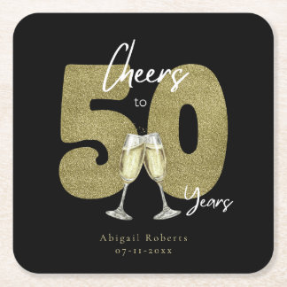 Cheers To 50 Years Black Gold  Vierkante Kartonnen Onderzetter