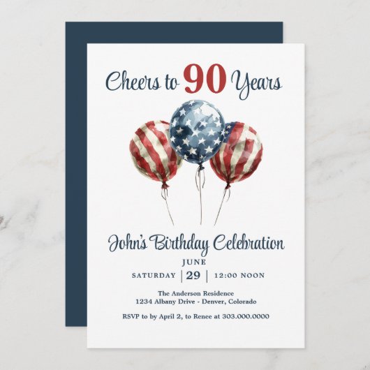 Cheers to 90 Years Birthday Party Invitation (Devant / Derrière)