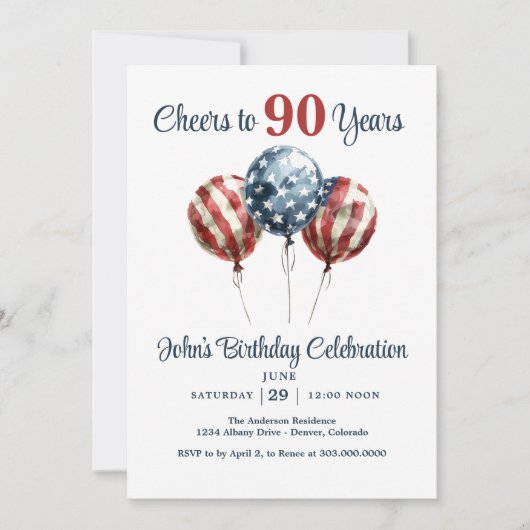 Cheers to 90 Years Birthday Party Invitation Kaart (Voorkant)