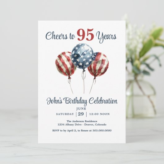 Cheers to 95 Years Birthday Party Invitation (Debout devant)