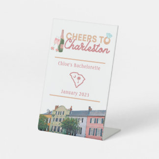 "Cheers to Charleston" Bach Party Sign. Reclamebord Met Voetstuk