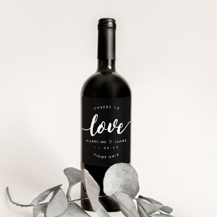 Cheers to Love Black and White Wedding Favor Wijn Etiket