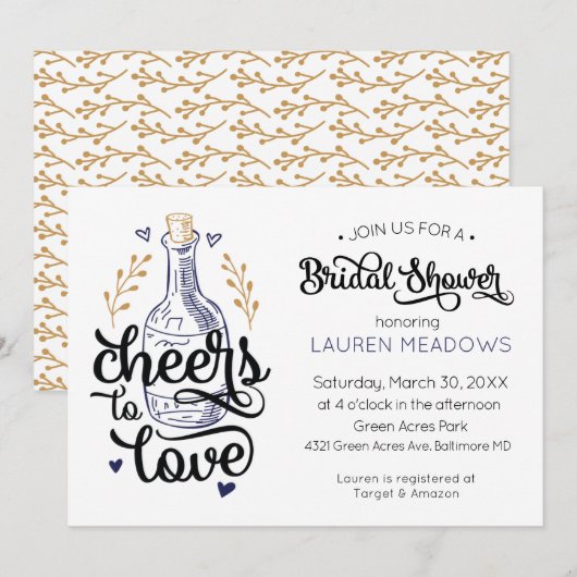 Cheers to Love Bridal Shower Uitnodiging (Voorkant / Achterkant)