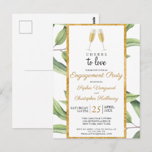 Cheers to Love Champagne Greenery Engagement Party Briefkaart