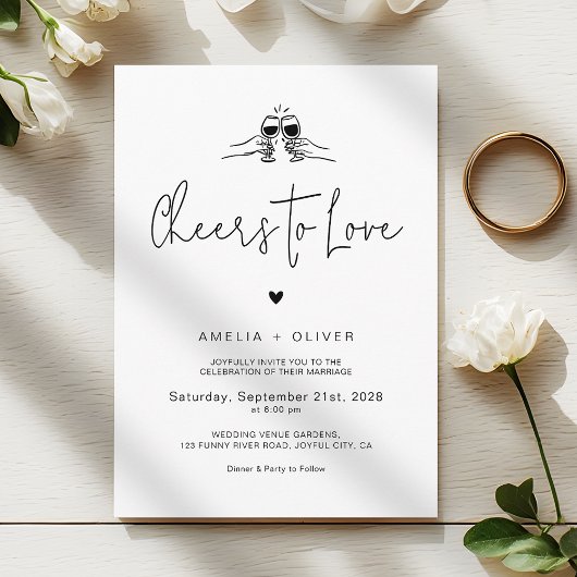 Cheers to Love Minimalist Script Retro Wedding Kaart