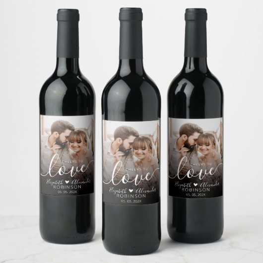 Cheers to Love Script Photo Weddenschap Favor Wijn Etiket (Flessen)