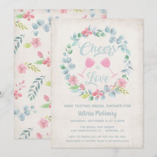 Cheers to Love Vine Dégustation Invitations Fêtes (Devant / Derrière)