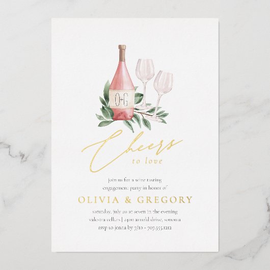 Cheers to Love Wine Tasting Engagement Party Folie Uitnodiging (Voorkant)