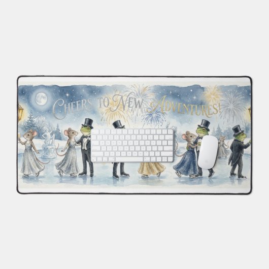 “Cheers to New Adventures – New Year Party Greetin Bureaumat (Keyboard & Muis)