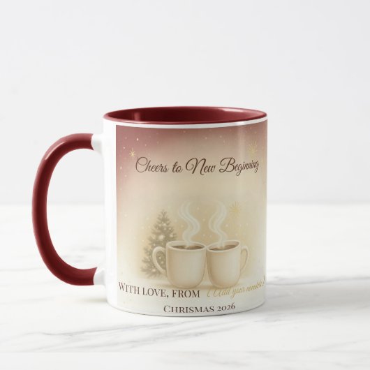 Cheers to New Beginnings | Custom Holiday Mug 2026 (Gauche)