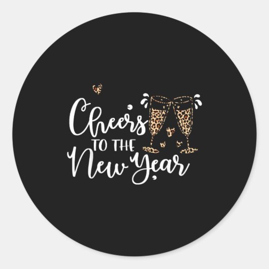 Cheers To The New Year 2026 Leopard Champagne Happ Ronde Sticker (Voorkant)