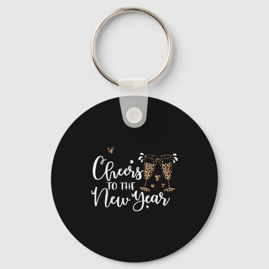 Cheers To The New Year 2026 Leopard Champagne Happ Sleutelhanger (Voorkant)