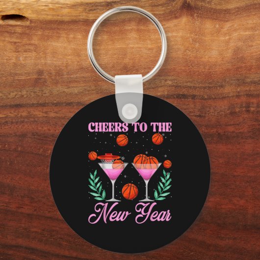 Cheers To The New Year Champagne Gl & Basketba Sleutelhanger (Voorkant)