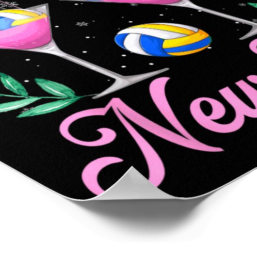 Cheers To The New Year Champagne Gl &amp; Volleyba Poster (Hoek)