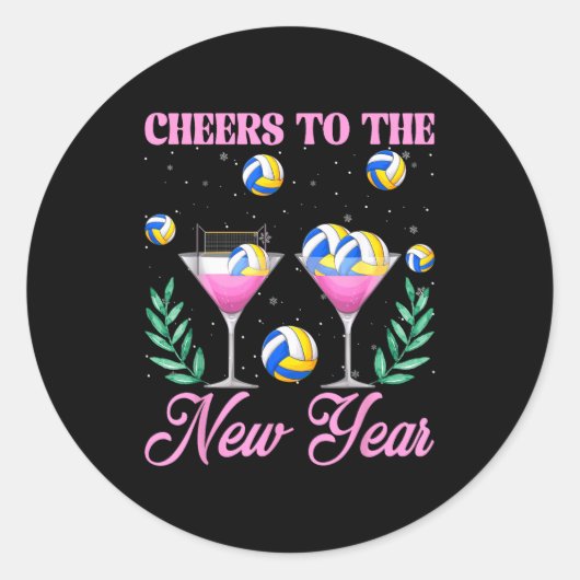 Cheers To The New Year Champagne Gl & Volleyba Ronde Sticker (Voorkant)