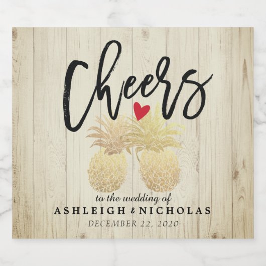 Cheers to Wedding Chic Gold Pineapples Rustisch Ho Sparkling Wijnetiket (Enkel label)