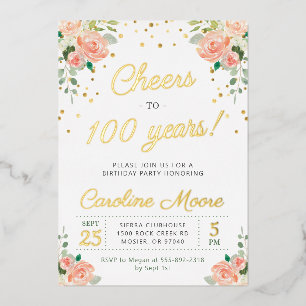 Cheers tot 100 jaar Dames 100e verjaardag Fo Folie Uitnodiging