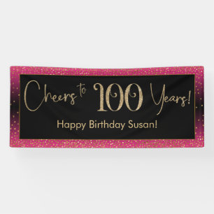 Cheers tot 100 jaar, diep roze Gold Black Spandoek