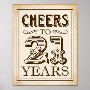 CHEERS TOT 21 JAAR Ondertekening afdrukken Poster