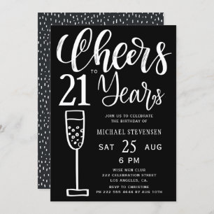 Cheers tot 21 jaar zwart-wit verjaardagsfeest kaart