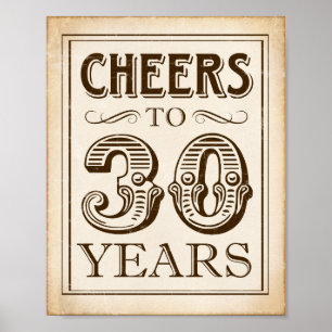 CHEERS TOT 30 JAAR Ondertekening afdrukken Poster