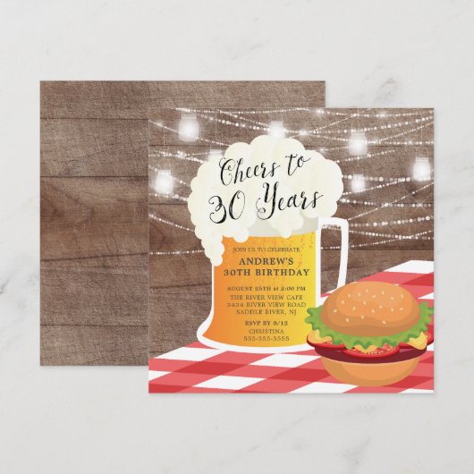 Cheers tot 30 jaar uitnodiging op verjaardag (Voorkant / Achterkant)