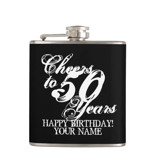 Cheers tot 50 jaar aangepast cadeauschip 50th Birt Heupfles (Voorkant)