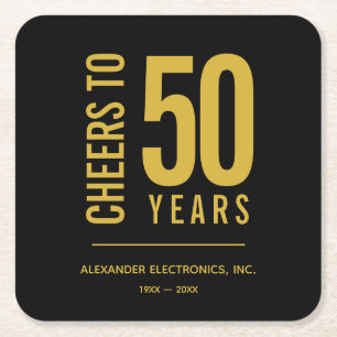 Cheers tot 50 jaar Business Jubileum Vierkante Kartonnen Onderzetter