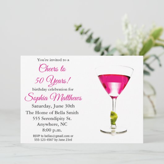 Cheers tot 50 jaar Roze 50e verjaardag Invita Kaart (Staand voorkant)