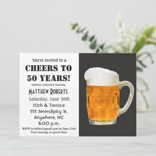 Cheers tot 50 jaar uitnodiging op 50e verjaardag (Staand voorkant)