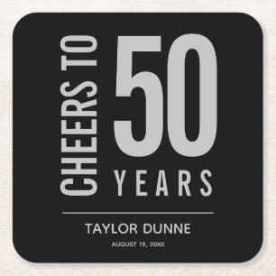 Cheers tot 50 jaar verjaardag viering vierkante kartonnen onderzetter