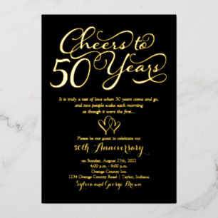 Cheers tot 50 jaar zwart 50th Wedding Jubileum Folie Uitnodiging