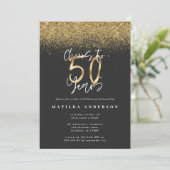Cheers tot 50 jaar zwart en goudglitter modern (Staand voorkant)