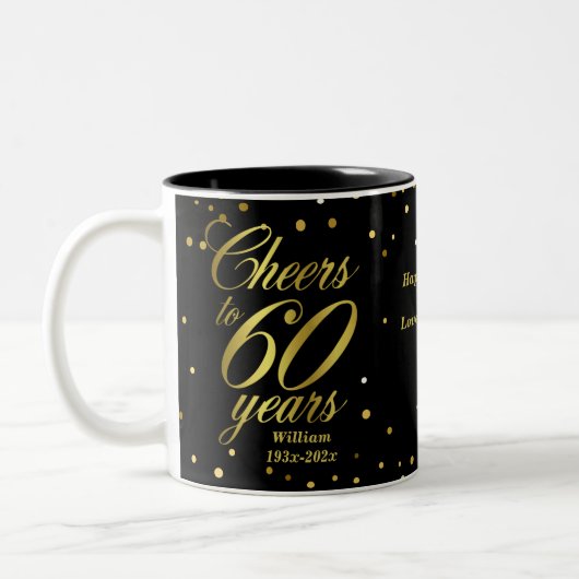 Cheers tot 60 jaar 60e verjaardag tweekleurige koffiemok (Links)
