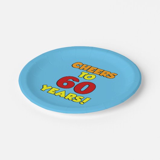 Cheers tot 60 jaar kleurrijke partij papieren bordje (Gekanteld)