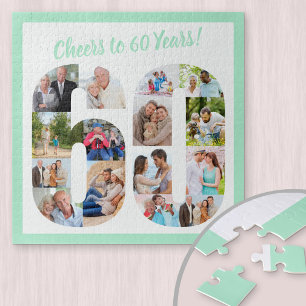 Cheers tot 60 jaar Nummer 60 Photo Collage Square Legpuzzel