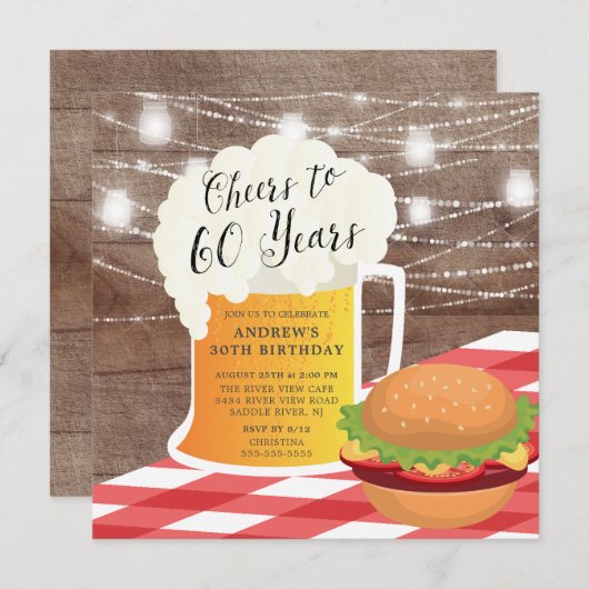 Cheers tot 60 jaar uitnodiging op verjaardag (Voorkant / Achterkant)