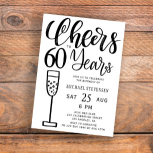 Cheers tot 60 jaar zwart-wit verjaardagsfeest kaart